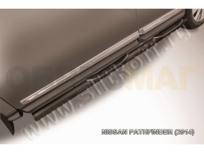 Пороги труба с накладками 76 мм чёрная для Nissan Pathfinder № NIP14-008B