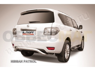 Защита заднего бампера 76 мм скоба серебристая Slitkoff для Nissan Patrol 2010-2021