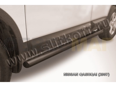 Пороги труба 76 мм чёрная для Nissan Qashqai № NIQ010B