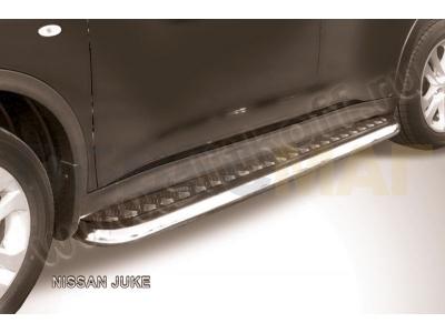 Пороги с площадкой алюминиевый лист 42 мм усиленные Slitkoff для Nissan Juke 2WD 2010-2018