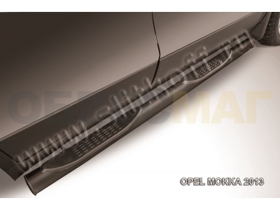 Пороги труба с накладками 76 мм чёрная для Opel Mokka № OPMOK13-006B