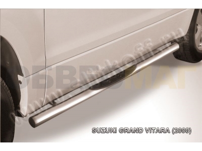 Пороги труба с накладками 76 мм серебристая для Suzuki Grand Vitara 3 двери № SGV3D08009S