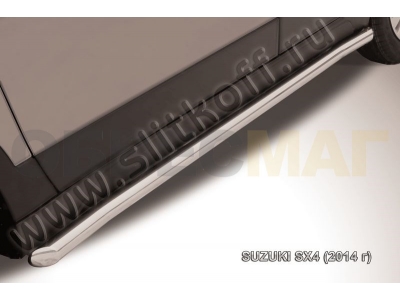 Пороги труба 57 мм с гибами серебристая Slitkoff для Suzuki SX4 2013-2021