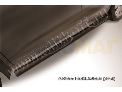 Пороги труба с накладками 76 мм чёрная для Toyota Highlander № THI14-008B