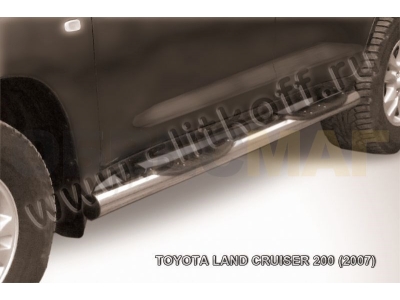 Пороги труба с накладками 76 мм Slitkoff для Toyota Land Cruiser 200 2007-2011