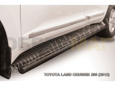 Защита штатных порогов 57 мм чёрная Slitkoff для Toyota Land Cruiser 200 2012-2013