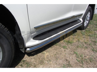 Защита штатных порогов 57 мм серебристая Slitkoff для Toyota Land Cruiser 200 2015-2021
