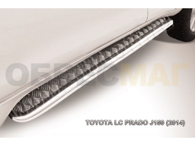 Пороги с площадкой алюминиевый лист 57 мм усиленные Slitkoff для Toyota Land Cruiser Prado 150 2013-2017