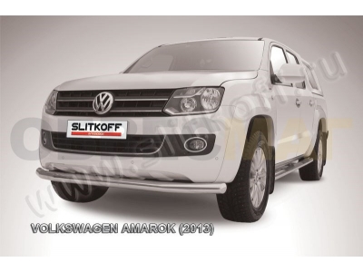 Защита переднего бампера 76 мм серебристая Slitkoff для Volkswagen Amarok 2010-2016