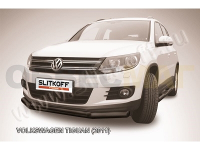 Защита передняя двойная 76-42 мм чёрная Slitkoff для Volkswagen Tiguan 2011-2016