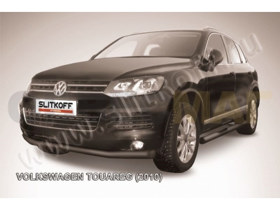 Защита переднего бампера 76 мм чёрная Slitkoff для Volkswagen Touareg 2010-2014