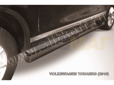Пороги труба с накладками 76 мм чёрная для Volkswagen Touareg № VWTR-007B