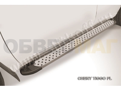 Пороги алюминиевые Slitkoff Standart Silver 1600 серебристые для Chery Tiggo FL № AL-CTFL05