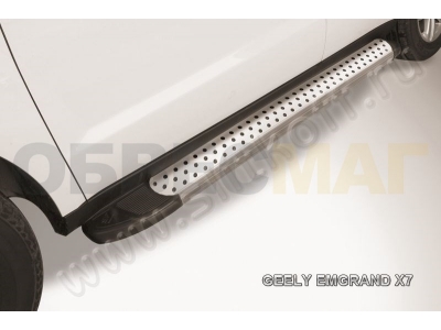 Пороги алюминиевые Slitkoff Standart Silver 1700 серебристые для Geely Emgrand X7 № AL-GEX7005