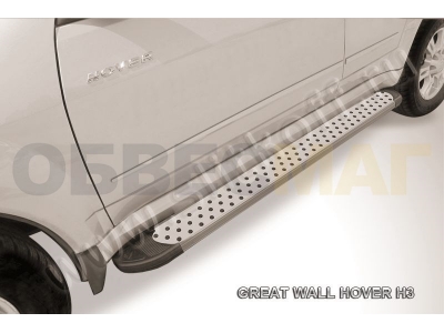 Пороги алюминиевые Slitkoff Standart Silver 1700 серебристые для Great Wall Hover H5 № AL-GWH5005