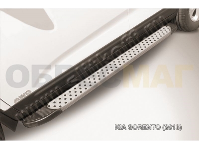 Пороги алюминиевые Slitkoff Standart Silver 1700 серебристые для Kia Sorento № AL-KS1305
