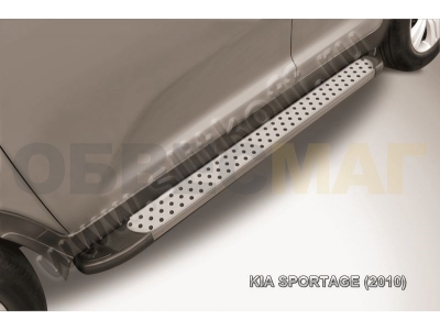 Пороги алюминиевые Slitkoff Standart Silver для Kia Sportage № AL-KSP01005