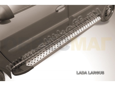 Пороги алюминиевые Slitkoff Standart Silver 2100 серебристые для Lada Largus 2012-2021