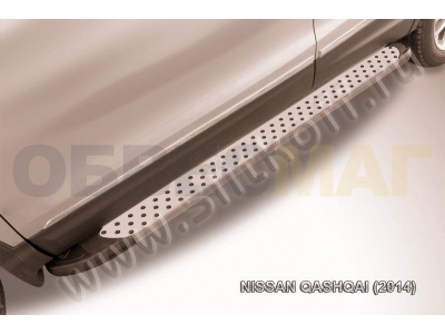 Пороги алюминиевые Slitkoff Standart Silver 1700 серебристые для Nissan Qashqai 2014-2021