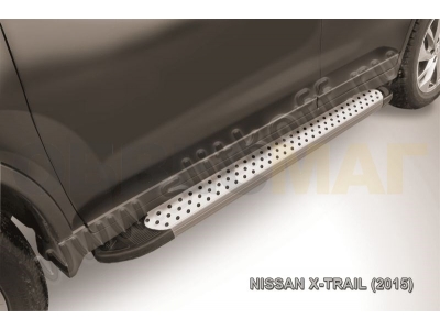 Пороги алюминиевые Slitkoff Standart Silver 1700 серебристые для Nissan X-Trail № AL-NXT15-05