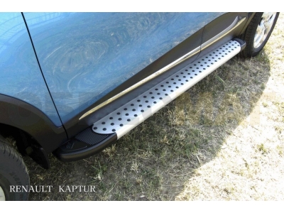 Пороги алюминиевые Slitkoff Standart Silver 1700 серебристые для Renault Kaptur № AL-RK005