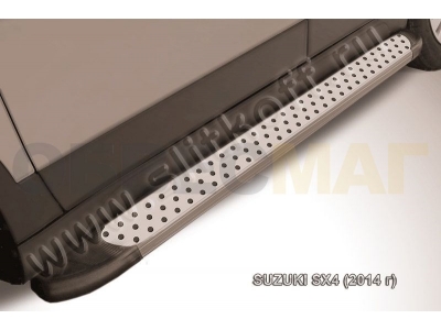 Пороги алюминиевые Slitkoff Standart Silver 1700 серебристые для Suzuki SX4 № AL-SSX4005