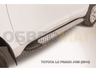 Пороги алюминиевые Slitkoff Standart Silver 1600 серебристые для Toyota Land Cruiser Prado 150 2013-2017