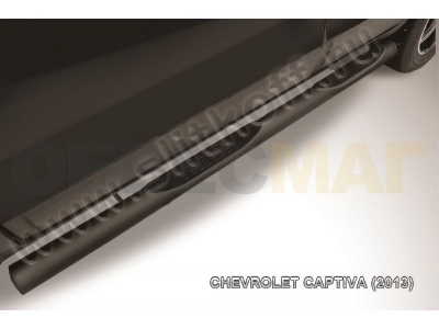 Пороги труба с накладками 76 мм чёрная Slitkoff для Chevrolet Captiva 2013-2018