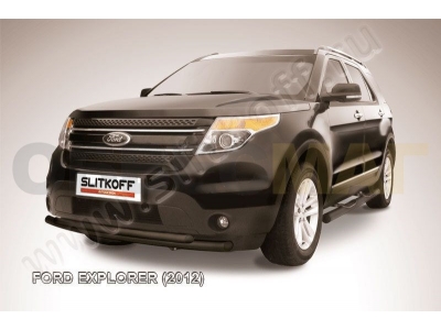 Защита передняя двойная 57-57 мм чёрная Slitkoff для Ford Explorer 2011-2015