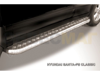Пороги с площадкой алюминиевый лист 57 мм для Hyundai Santa Fe Сlassic № HSFT012