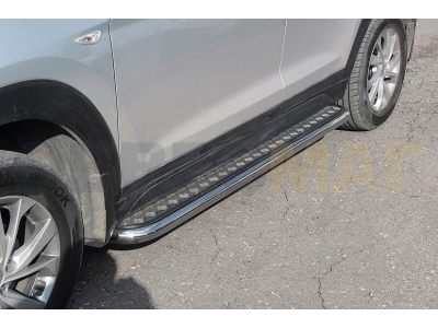 Пороги с площадкой алюминиевый лист 57 мм для Hyundai Tucson № HT18004