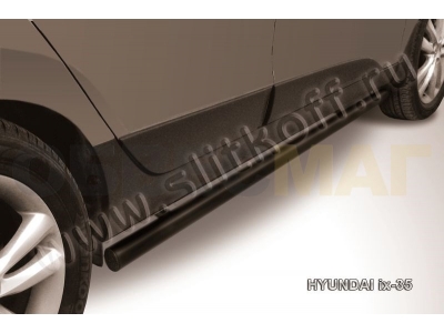 Пороги труба 57 мм чёрная Slitkoff для Hyundai ix35 2010-2015