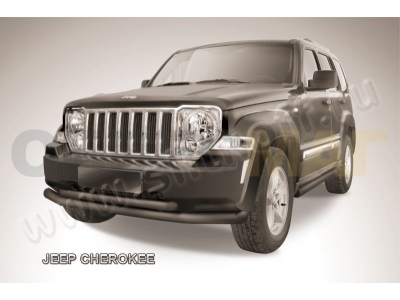 Защита передняя двойная 76-57 мм чёрная Slitkoff для Jeep Cherokee 2014-2018