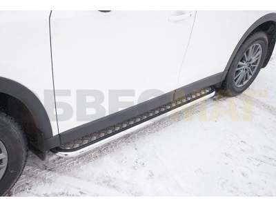 Пороги с площадкой алюминиевый лист 42 мм усиленные для Mazda CX-5 № MZCX175-04