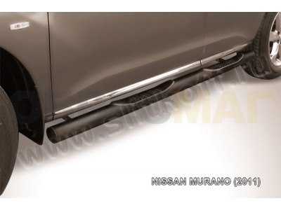 Пороги труба с накладками 76 мм чёрная Slitkoff для Nissan Murano 2010-2016
