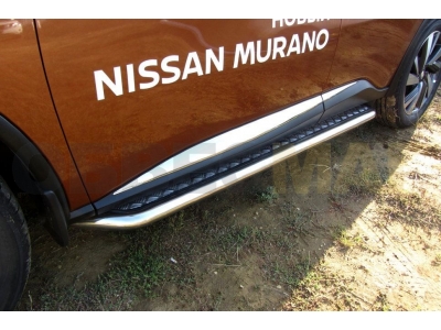Пороги с площадкой алюминиевый лист 57 мм усиленные для Nissan Murano № NIM16006