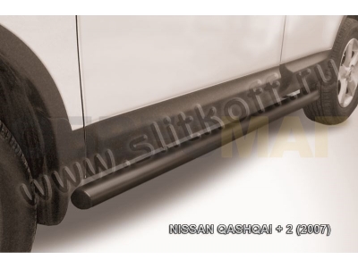 Пороги труба 76 мм чёрная для Nissan Qashqai +2 № NIQ2010B