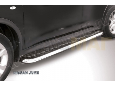 Пороги с площадкой алюминиевый лист 42 мм усиленные Slitkoff для Nissan Juke 4WD 2010-2018