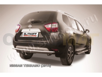 Защита заднего бампера 42 мм серебристая Slitkoff для Nissan Terrano 2014-2021