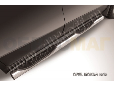 Пороги труба с накладками 76 мм серебристая для Opel Mokka № OPMOK13-006S
