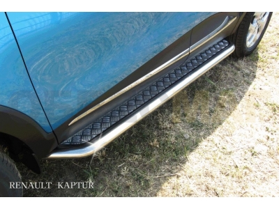 Пороги с площадкой алюминиевый лист 57 мм усиленные для Renault Kaptur 2WD № RK2WD003