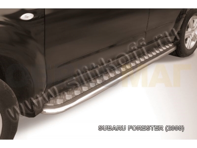 Пороги с площадкой алюминиевый лист 42 мм для Subaru Forester № SF017