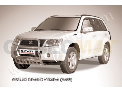 Кенгурятник 57 мм высокий с защитой картера Slitkoff для Suzuki Grand Vitara 2008-2011