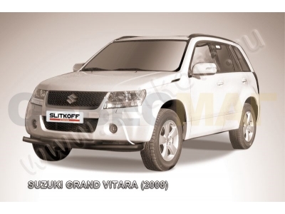 Защита передняя двойная 57-57 мм чёрная Slitkoff для Suzuki Grand Vitara 2008-2011