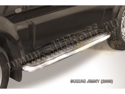 Пороги с площадкой алюминиевый лист 57 мм Slitkoff для Suzuki Jimny 1998-2018