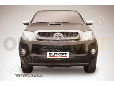 Защита переднего бампера 76 мм радиусная чёрная Slitkoff для Toyota Hilux 2005-2011
