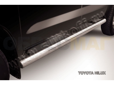 Пороги труба 76 мм серебристая Slitkoff для Toyota Hilux 2005-2011