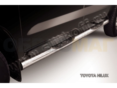 Пороги труба с накладками 76 мм серебристая для Toyota Hilux № THL11-003S