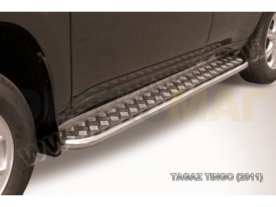 Пороги с площадкой алюминиевый лист 42 мм Slitkoff для Vortex Tingo 2010-2012