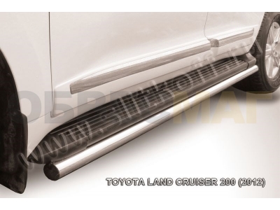 Защита штатных порогов 57 мм серебристая Slitkoff для Toyota Land Cruiser 200 2012-2013